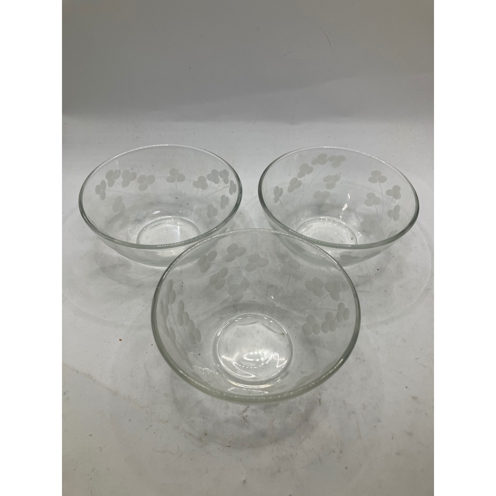 Vintage Clear Glass Dessert Bowls Clover Leaf‎ Pattern Set of 3